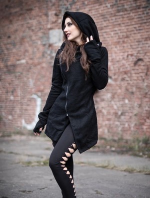 Dámské Bundy Toonzshop Akriti Crossed Hooded Jacket With Zipper Černé | 6294DKEPQ