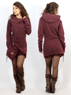Dámské Bundy Toonzshop Akriti Crossed Hooded Jacket With Zipper Wine | 0987EXHQI