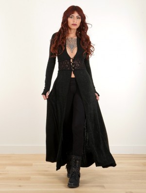 Dámské Kardigan Toonzshop Boho Maxi Cardigan With Crochet Detail Černé | 0398EGIBM