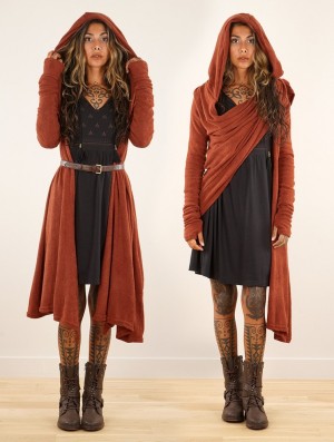 Dámské Kardigan Toonzshop Danaeriz Long Sleeve Hooded Shawl Cardigan Sienna | 0745YXTGC