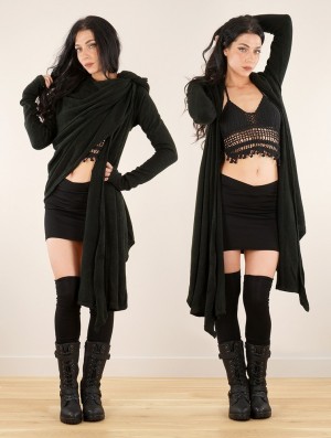 Dámské Kardigan Toonzshop Danaeriz Long Sleeve Hooded Shawl Cardigan Černé | 5476BSOEV