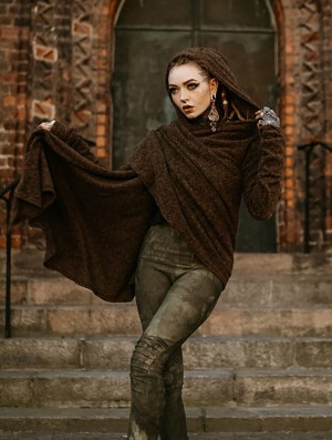 Dámské Kardigan Toonzshop Danaeriz Long Sleeve Hooded Shawl Cardigan Hnědé | 0687ANWUS