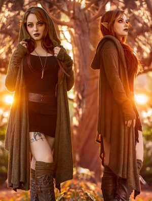 Dámské Kardigan Toonzshop Danaeriz Long Sleeve Hooded Shawl Cardigan Olivy Zelené Zelene | 7419HCUBW