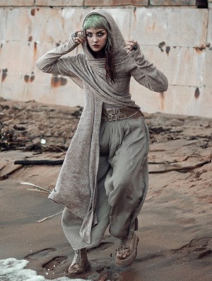 Dámské Kardigan Toonzshop Danaeriz Long Sleeve Hooded Shawl Cardigan Béžový | 2879NRYBO