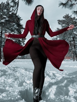 Dámské Kardigan Toonzshop Danaeriz Long Sleeve Hooded Shawl Cardigan Wine | 0385CMXTA