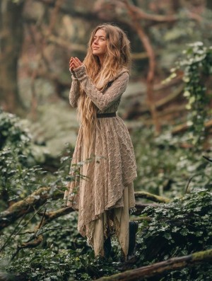 Dámské Kardigan Toonzshop Danaeriz Long Sleeve Hooded Crochet Shawl Cardigan Béžový | 6150QSZAW