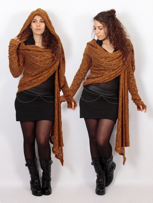 Dámské Kardigan Toonzshop Danaeriz Long Sleeve Hooded Crochet Shawl Cardigan Rusty | 1025XPQTI