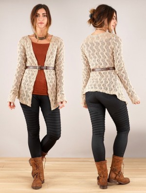 Dámské Kardigan Toonzshop Idrïss Crochet Cardigan Béžový | 4586MLOYZ