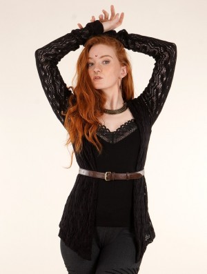 Dámské Kardigan Toonzshop Idrïss Crochet Cardigan Černé | 0327WYLDJ