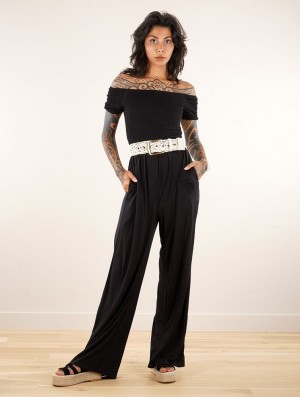 Dámské Kombinéza Toonzshop Aulë Short Sleeve Flare Leg Jumpsuit Černé | 3249MGVJS
