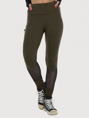 Dámské Legíny Toonzshop Arrow Mesh Insert Long Leggings Tmavě Zelene | 4513CAYIP