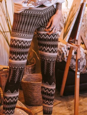 Dámské Legíny Toonzshop Rinji Aztec Printed Long Leggings Tmavě Hnědé | 9367AHCWR