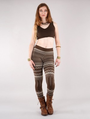 Dámské Legíny Toonzshop Rinjidef Aztec Printed Long Leggings Hnědé Béžový | 9620KGSOY