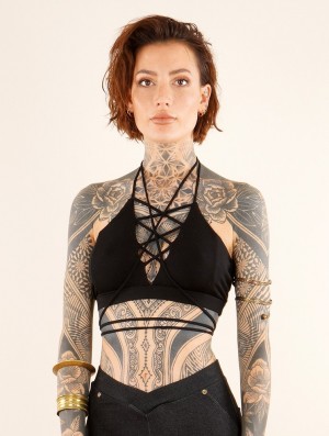 Dámské Podprsenky Toonzshop Lofi Strappy Crop Top Bra With Lace-up Corset Neckline Černé | 2760PDCRS