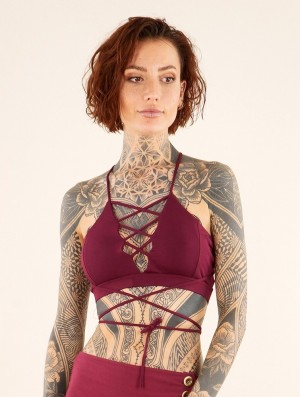 Dámské Podprsenky Toonzshop Lofi Strappy Crop Top Bra With Lace-up Corset Neckline Wine | 1348PEANZ