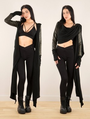 Dámské Shawl Toonzshop Aeriz Faux Leather Knitted Shawl Černé | 4208GTVUN