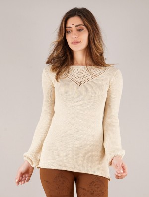 Dámské Svetr Toonzshop Endaria Open Work Boat Neck Knit Sweater Béžový | 3098JTMRL