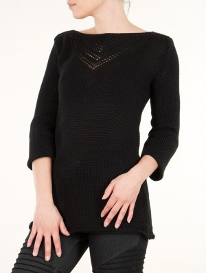 Dámské Svetr Toonzshop Endariadef Open Work Boat Neck Knit Sweater Černé | 0571QXATG