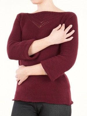 Dámské Svetr Toonzshop Endariadef Open Work Boat Neck Knit Sweater Wine | 4253TZODP