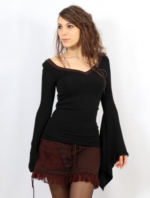 Dámské Svetr Toonzshop Eo-kimö Flared Sleeve Sweater Černé Hnědé | 7125ZPNFS