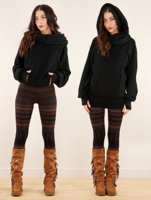 Dámské Svetr Toonzshop Helixx Retractable Hooded Long Sweater Černé | 9145PNSDC