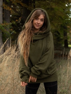 Dámské Svetr Toonzshop Helixx Retractable Hooded Long Sweater Zelene | 7683OJPTX