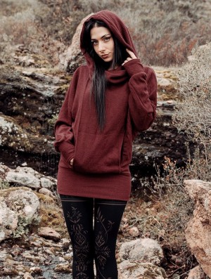 Dámské Svetr Toonzshop Helixx Retractable Hooded Long Sweater Wine | 7963XDEKL