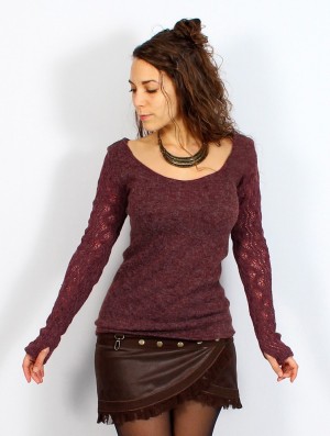 Dámské Svetr Toonzshop Oroshï Crochet Sleeve Sweater Wine | 0429UVNCO