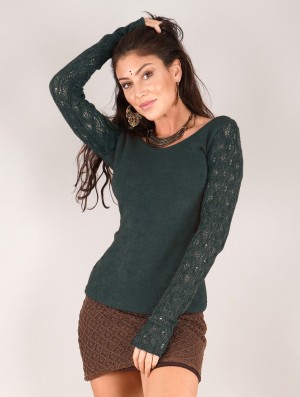Dámské Svetr Toonzshop Oroshï Crochet Sleeve Sweater Tmavě Blankyt | 7952MUZCO
