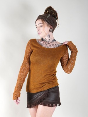 Dámské Svetr Toonzshop Oroshï Crochet Sleeve Sweater Rusty | 7243NKLAC