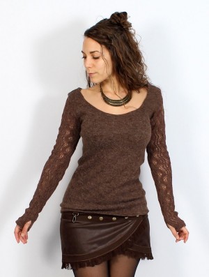Dámské Svetr Toonzshop Oroshï Crochet Sleeve Sweater Hnědé | 0427EXHNA