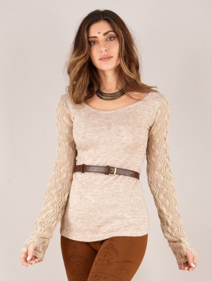 Dámské Svetr Toonzshop Oroshï Crochet Sleeve Sweater Béžový | 7216AYWDL