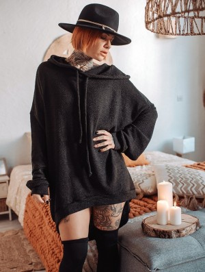 Dámské Svetr Toonzshop Rashmi Oversized Long Hooded Jumper Černé | 0681ODZNM