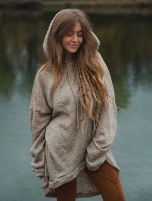 Dámské Svetr Toonzshop Rashmi Oversized Long Hooded Jumper Béžový | 5830OXIDV