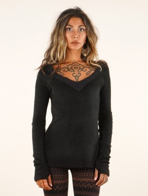 Dámské Svetr Toonzshop Ysälys Reversible Crochet-neck Sweater Černé | 8210TSEXG