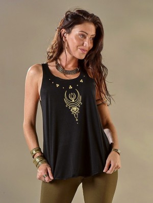 Dámské Tílko Toonzshop Alruwhani Printed Tank Top Černé Zlaté | 4139LUHKB