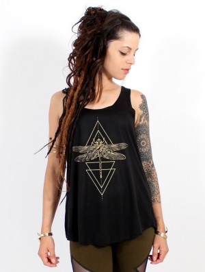 Dámské Tílko Toonzshop Geometric Dragonfly Printed Tank Top Černé Zlaté | 6397XHMSQ