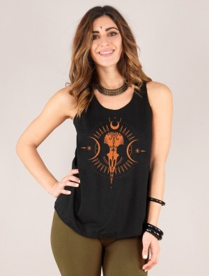 Dámské Tílko Toonzshop Ridaloo Printed Tank Top Černé Oranžové | 8325IRNJX