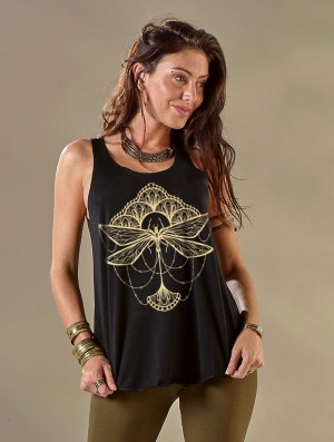 Dámské Tílko Toonzshop Waia Dragonfly Printed Tank Top Černé Zlaté | 3107ISUBT