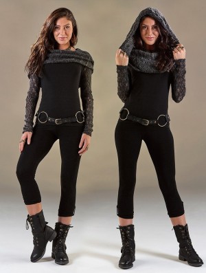 Dámské Topy Toonzshop Atmäa Crochet Long Sleeve Top Černé Šedé | 4926GZDJA