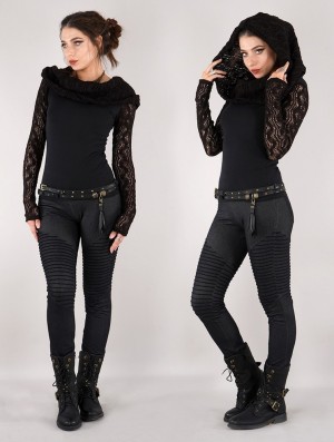 Dámské Topy Toonzshop Atmäa Crochet Long Sleeve Top Černé | 0475FHAVM