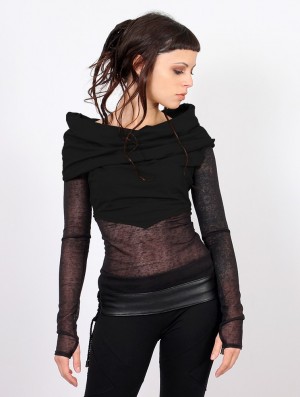 Dámské Topy Toonzshop Azmiyäa Transparent Insert Long Sleeve Top Černé | 2063GNHBD