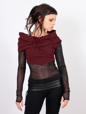 Dámské Topy Toonzshop Azmiyäa Transparent Insert Long Sleeve Top Wine | 8071LGVRA