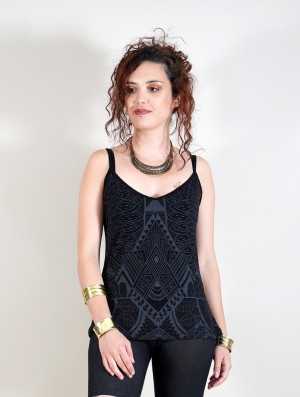 Dámské Topy Toonzshop Ciryandil Africa Printed Shoulder Strap Top Černé | 6710UPMLS