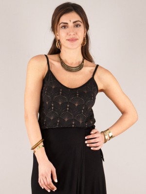 Dámské Topy Toonzshop Ciryandil Peafowl Printed Shoulder Strap Top Černé | 7948BCOYV