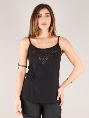 Dámské Topy Toonzshop Ciryandil Zohraa Printed Shoulder Strap Top Černé | 4387MNISA