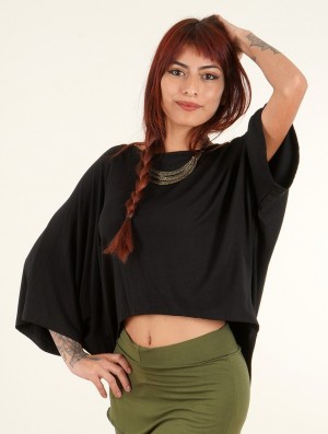 Dámské Topy Toonzshop Daedra Bat Wing Sleeve Crop Top Černé | 4153HCLNX