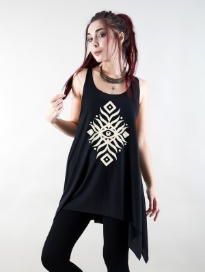 Dámské Topy Toonzshop Elbana Printed Knotted Sleeveless Tunic Černé Béžový | 8126HUFAR