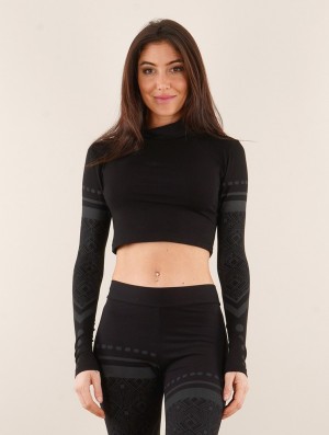 Dámské Topy Toonzshop Enea Floral Circuit Long Sleeved Crop Top Černé | 7908WEUHK