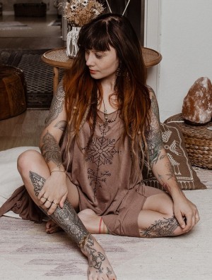 Dámské Topy Toonzshop Freyja Printed Knotted Sleeveless Tunic Hnědé Černé | 3649EKYIS